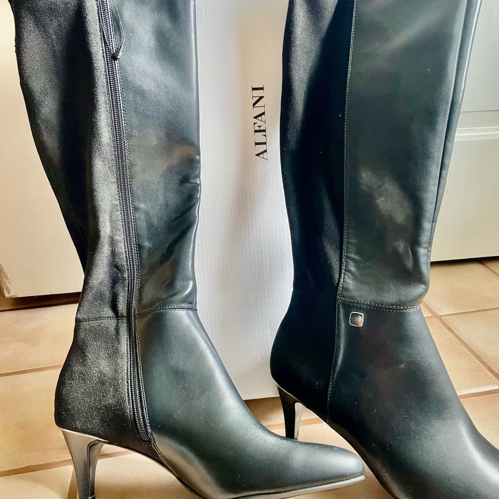 Alfani Sleek Black Heeled Boots for Women